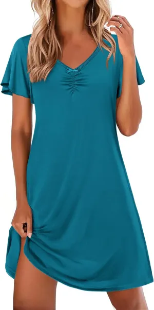 Ekouaer Nightgowns for Women Short Sleeve Night Gown Comfy Sleep Shirt Soft Sleep Dress Pleated Sleepwear