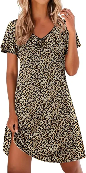 Ekouaer Nightgowns for Women Short Sleeve Night Gown Comfy Sleep Shirt Soft Sleep Dress Pleated Sleepwear