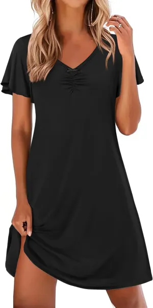 Ekouaer Nightgowns for Women Short Sleeve Night Gown Comfy Sleep Shirt Soft Sleep Dress Pleated Sleepwear