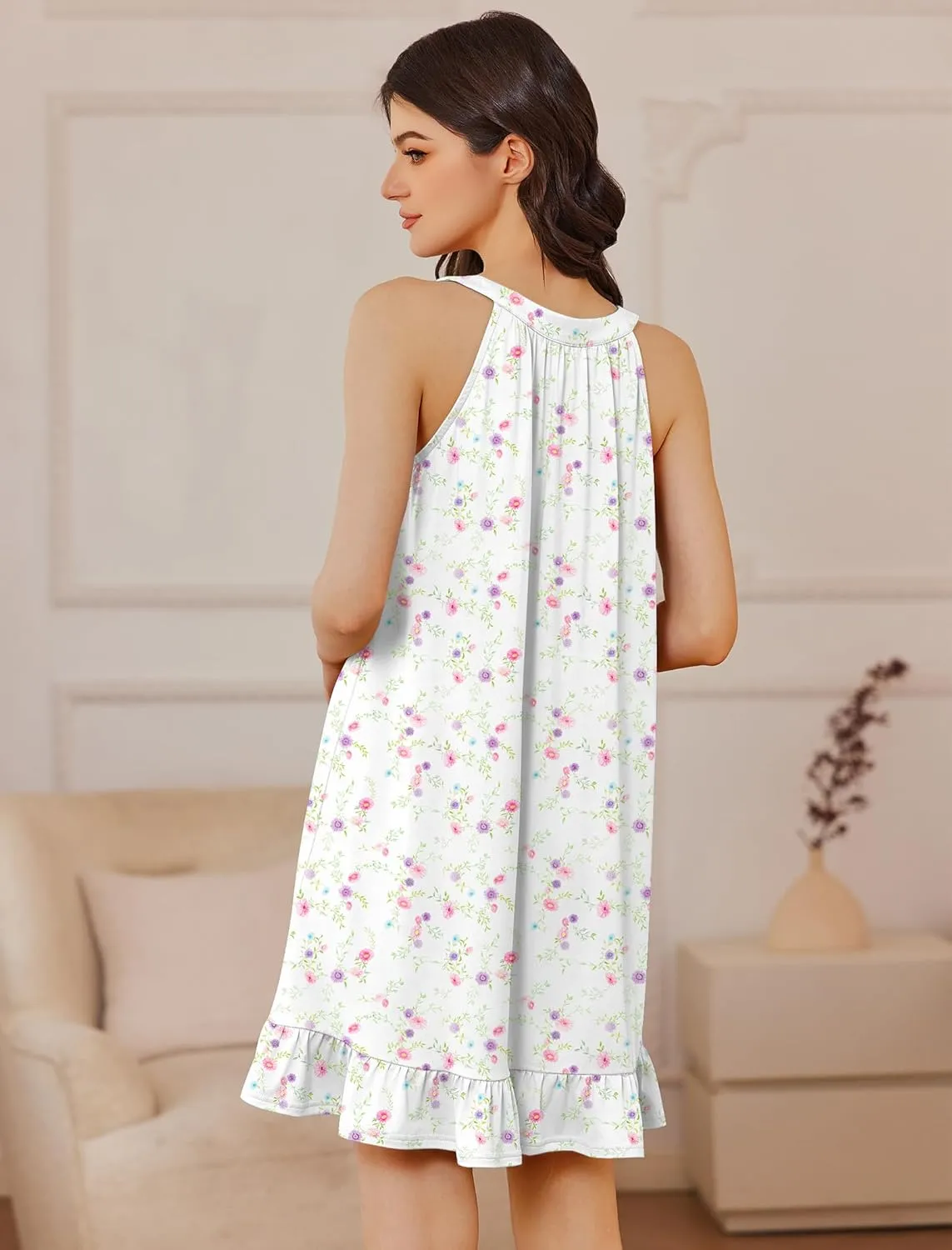 Ekouaer Nightgowns for Women Sleeveless Night Gown V Neck Sleep Shirt Chemise Night Shirt Soft Sleep Dress