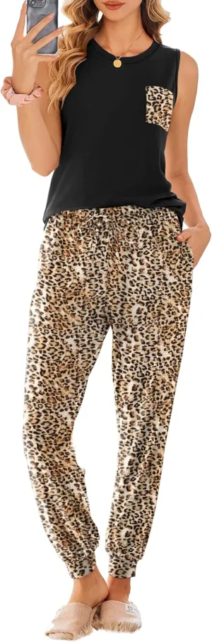 Ekouaer Women's Pajamas Set Soft Lounge Sets Sleeveless Tank Tops with Jogger Pants Outfits