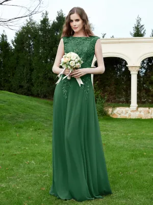 Elegant Illusion Lace Appliqued Dress With Buttons Dark Green