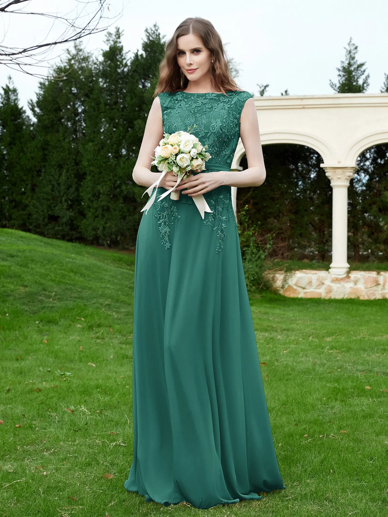 Elegant Illusion Lace Appliqued Dress With Buttons Peacock Plus Size