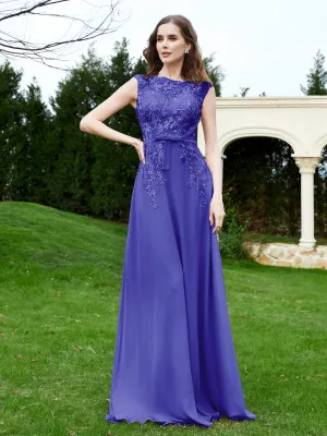 Elegant Illusion Lace Appliqued Dress With Buttons Royal Blue Plus Size