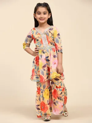 Elegant Multicolor Colored Lace Border Work Sharara Suits For Girls