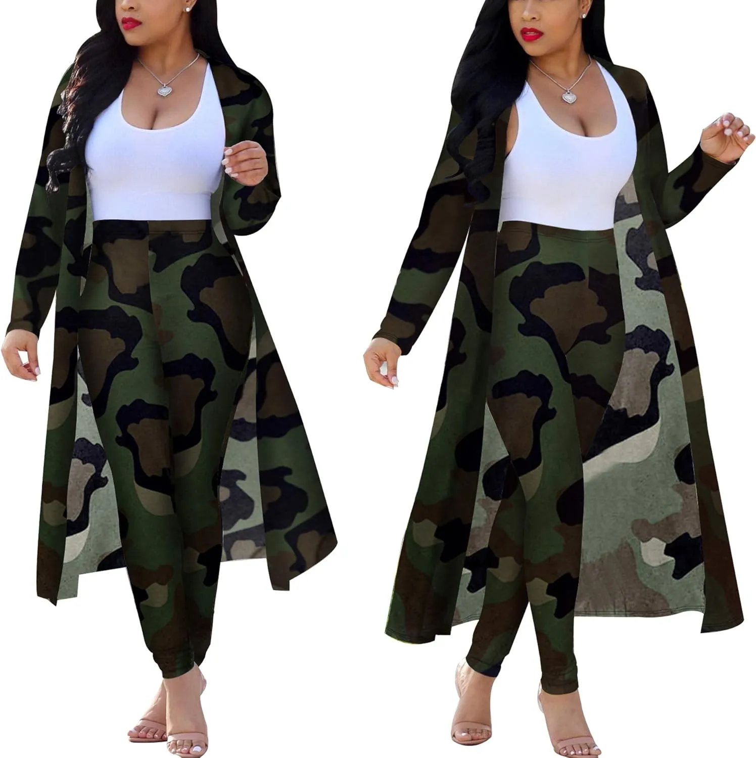 ENLACHIC Women Floral Print Long Sleeve Cardigan Cover up Long Pants 2 Piece Outfits Set