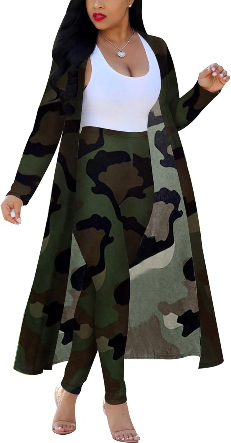 ENLACHIC Women Floral Print Long Sleeve Cardigan Cover up Long Pants 2 Piece Outfits Set