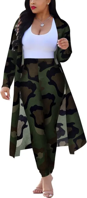 ENLACHIC Women Floral Print Long Sleeve Cardigan Cover up Long Pants 2 Piece Outfits Set