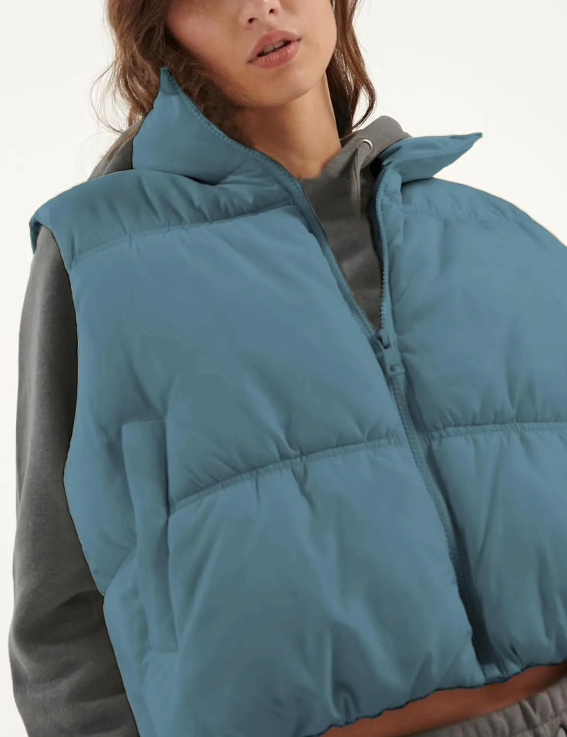EsheSy Women's Cropped Puffer Vest Stand Collar Full Zip Sleeveless Warm Padded Jacket