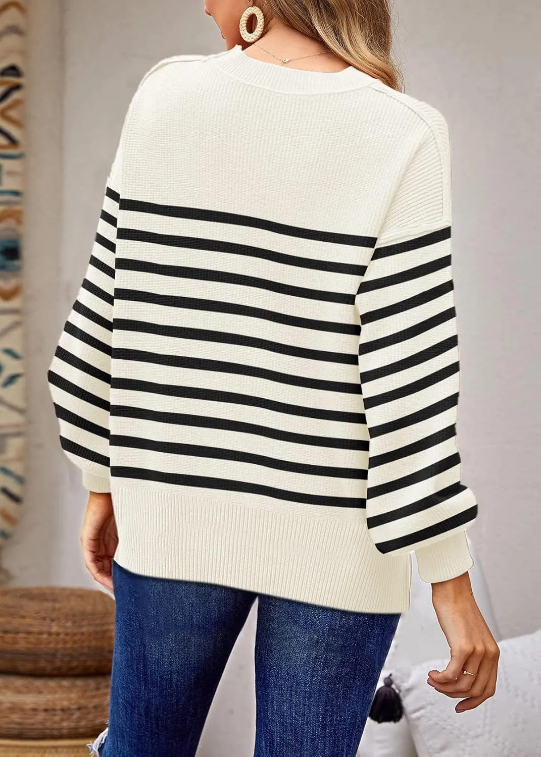 ETCYY Womens Oversized Sweaters Fall 2025 Fashion Clothes Trendy Batwing Sleeve Colorblock Striped Knit Pullover Tops