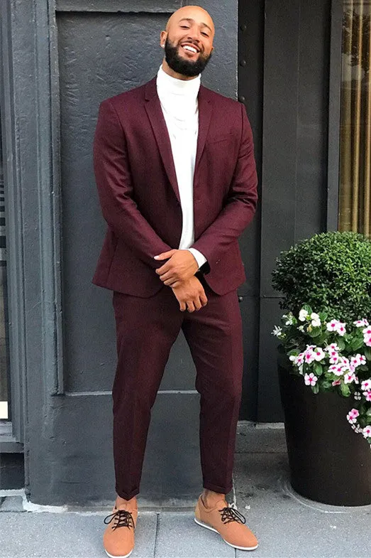 Ethan Latest Arrival Burgundy Two Pieces Elegant Prom Suits for Men