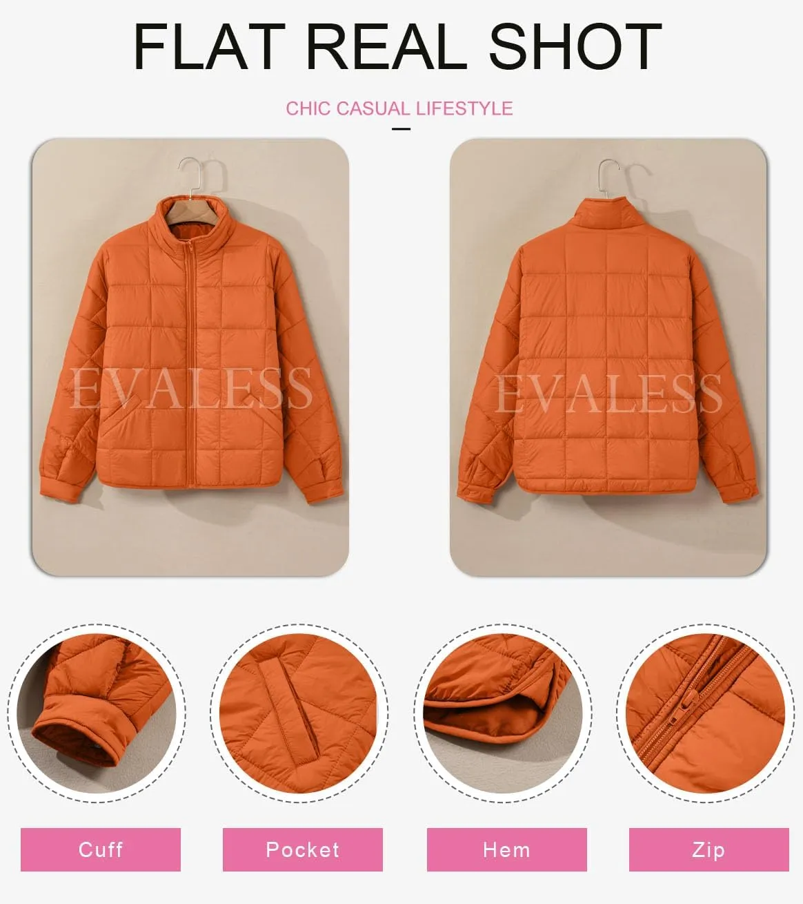 EVALESS Womens Quilted Puffer Jackets Lightweight Long Sleeve Zip Up Winter Coats Fashion 2024 Fall Outfits With Pockets