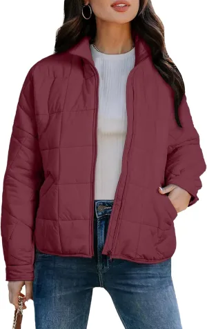 EVALESS Womens Quilted Puffer Jackets Lightweight Long Sleeve Zip Up Winter Coats Fashion 2024 Fall Outfits With Pockets