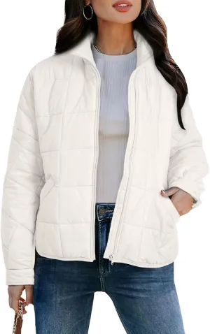 EVALESS Womens Quilted Puffer Jackets Lightweight Long Sleeve Zip Up Winter Coats Fashion 2024 Fall Outfits With Pockets