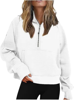 Fall Sweatshirts for Women 2023 Solid Color Long Sleeve Crewneck Pullover Casual Tops with Pocket Loose Comfy Shirts