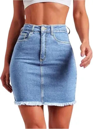 fanmpghleoo Jean Skirts for Women Denim Raw Hem Short Pencil Skirt Summer Casual Curvy High Waisted Denim Skirt with Pockets