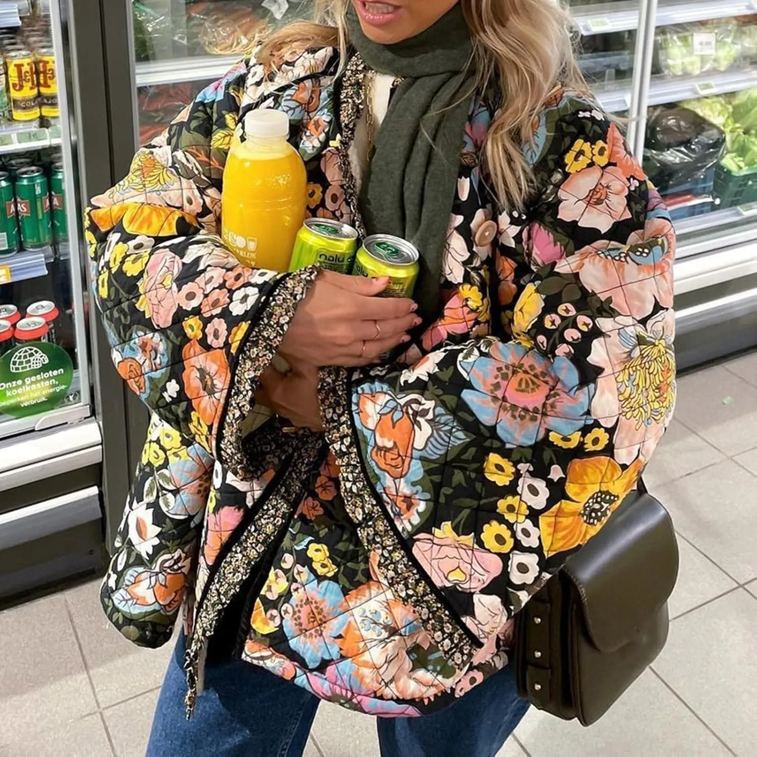 Faretumiya Women Open Front Puffer Jacket Vinatge Floral Crop Quilted Cardigan Y2k Patchwork Padded Coat Streetwear