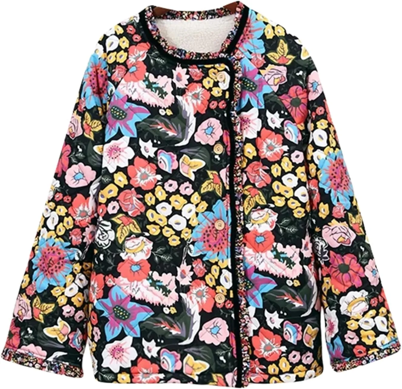 Faretumiya Women Open Front Puffer Jacket Vinatge Floral Crop Quilted Cardigan Y2k Patchwork Padded Coat Streetwear