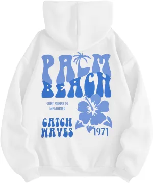 FAYALEQ Womens Casual Hoodies Palm Tree Graphic Sweatshirts Long Sleeve Sweaters Pullover Tops with Pocket