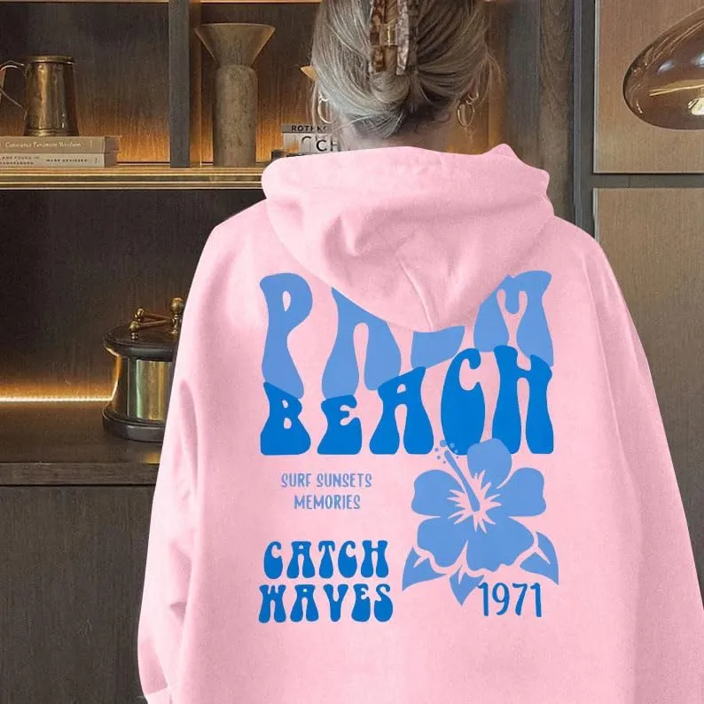 FAYALEQ Womens Casual Hoodies Palm Tree Graphic Sweatshirts Long Sleeve Sweaters Pullover Tops with Pocket