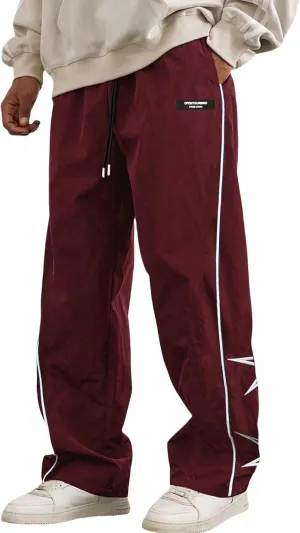 FCOOLYEET Men's Star Pants Y2K Wide Leg Graphic Sweatpants Baggy Striped Pant Lightweight Drawstring Track Pants