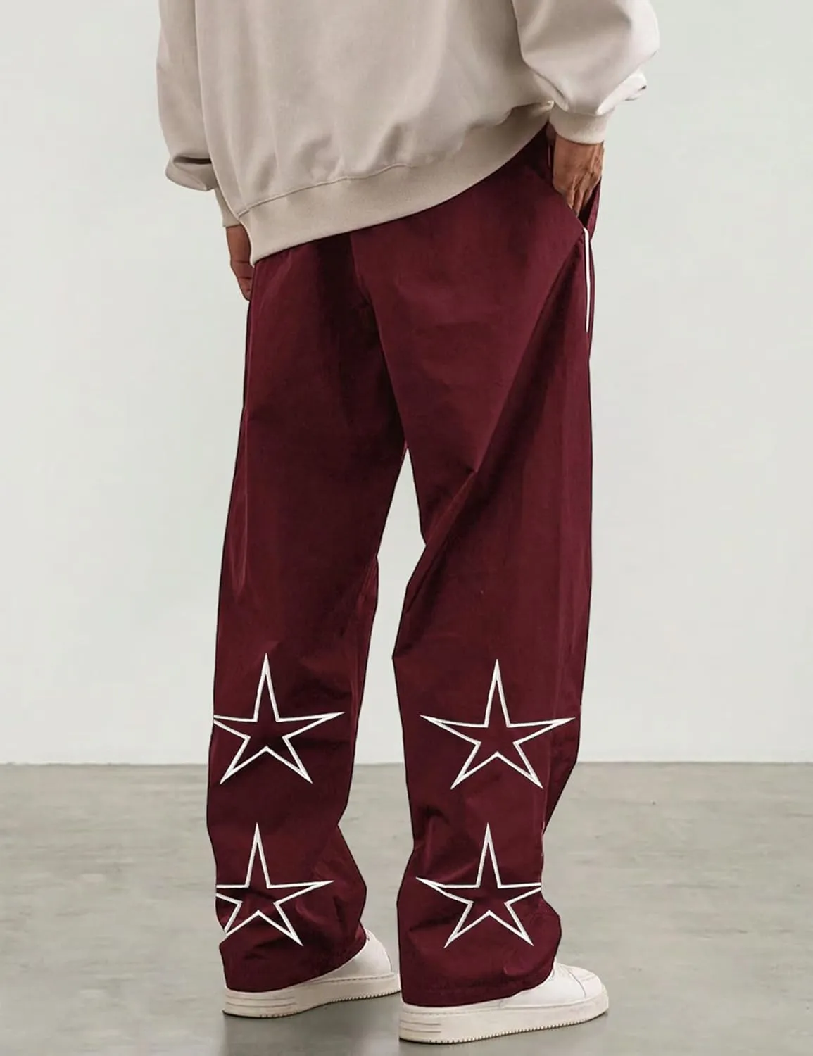 FCOOLYEET Men's Star Pants Y2K Wide Leg Graphic Sweatpants Baggy Striped Pant Lightweight Drawstring Track Pants