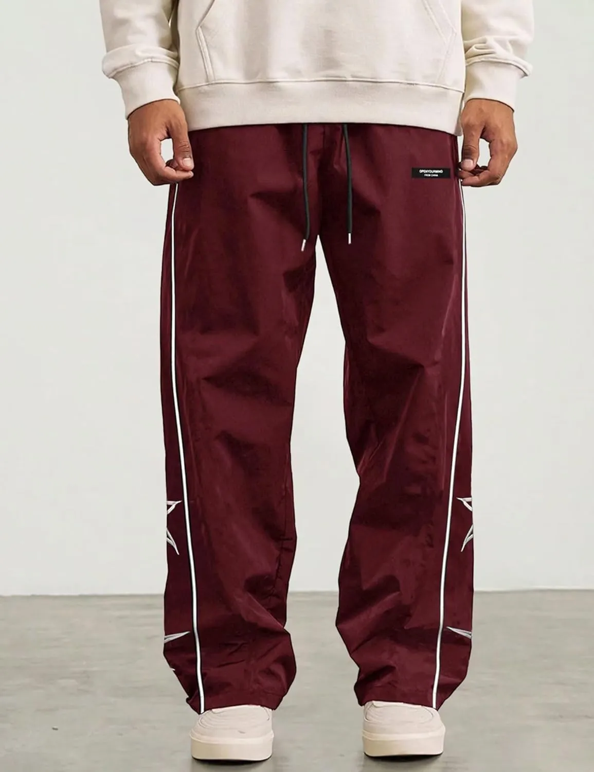 FCOOLYEET Men's Star Pants Y2K Wide Leg Graphic Sweatpants Baggy Striped Pant Lightweight Drawstring Track Pants
