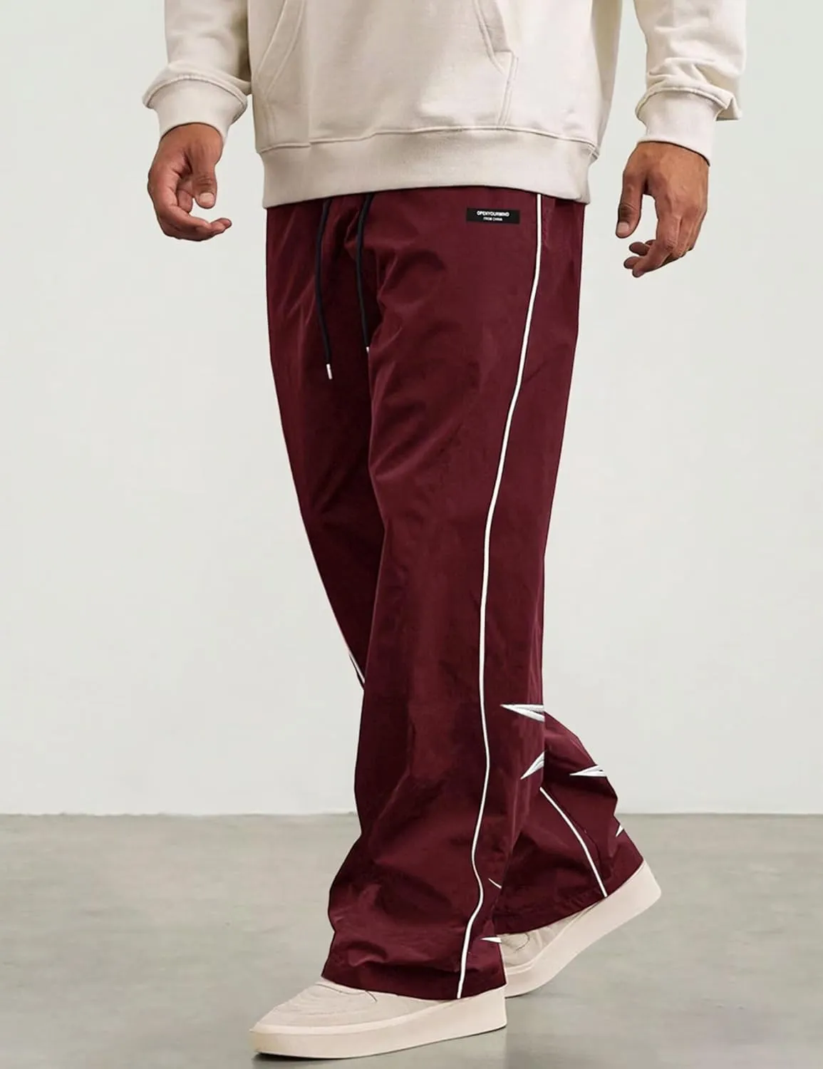 FCOOLYEET Men's Star Pants Y2K Wide Leg Graphic Sweatpants Baggy Striped Pant Lightweight Drawstring Track Pants