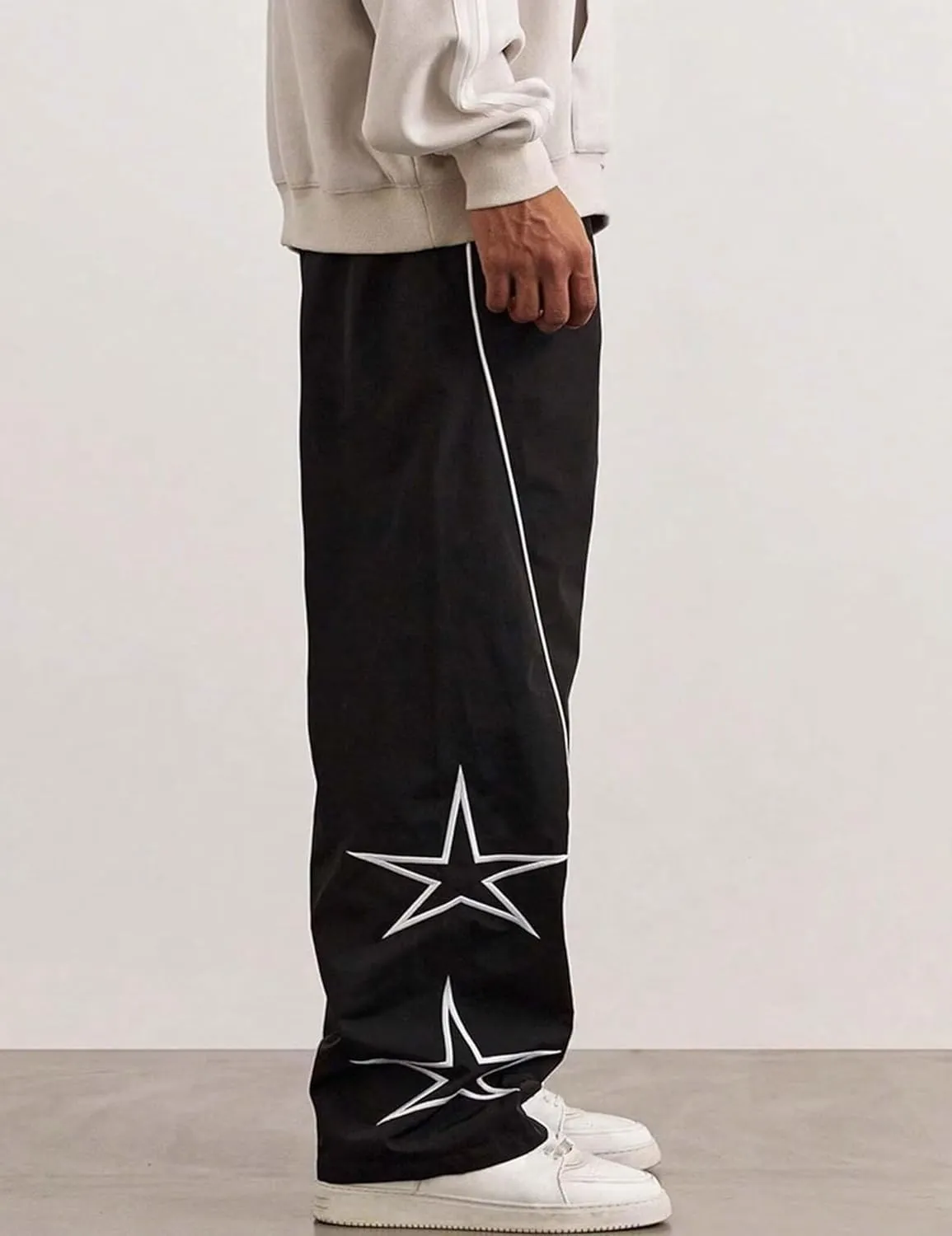 FCOOLYEET Men's Star Pants Y2K Wide Leg Graphic Sweatpants Baggy Striped Pant Lightweight Drawstring Track Pants