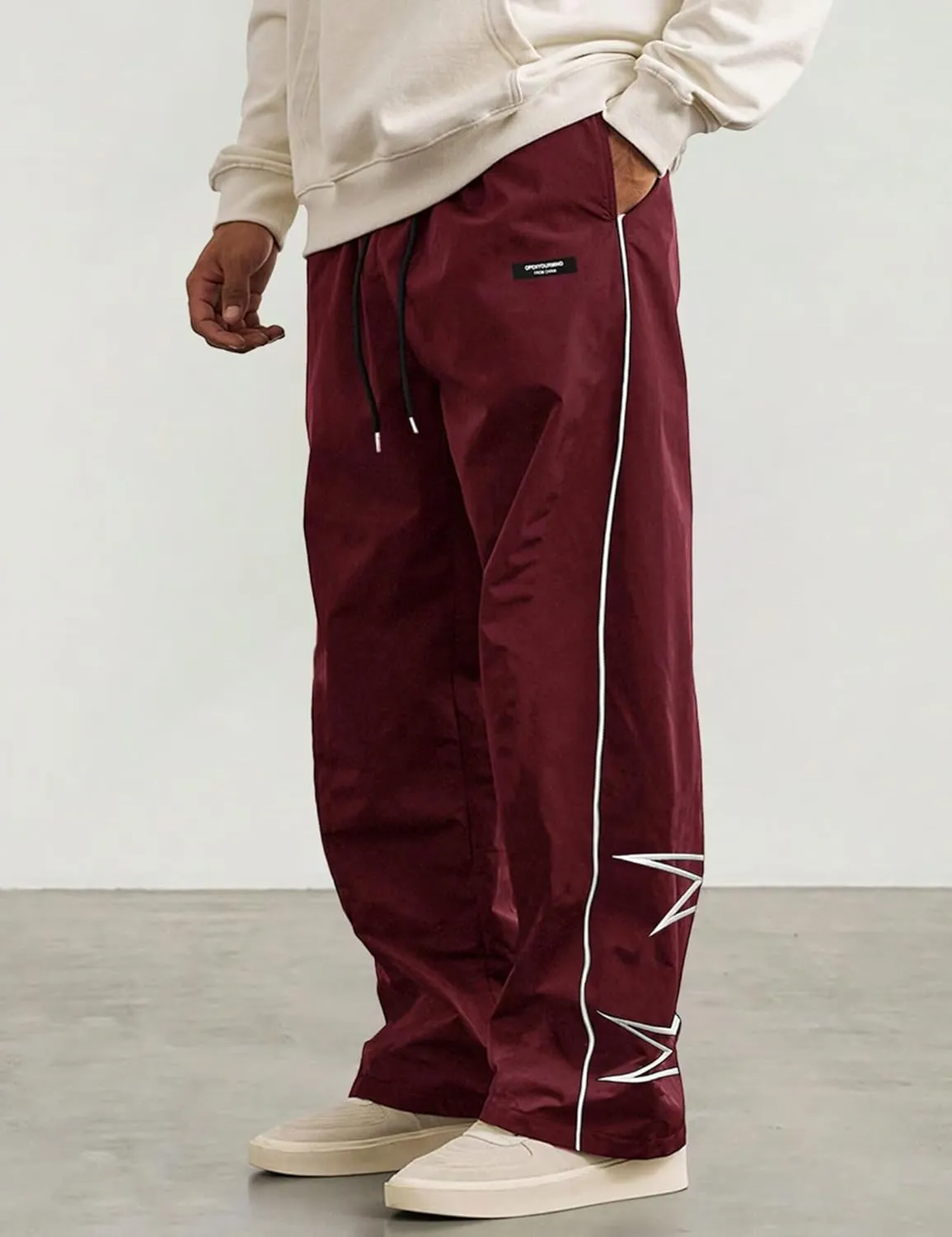 FCOOLYEET Men's Star Pants Y2K Wide Leg Graphic Sweatpants Baggy Striped Pant Lightweight Drawstring Track Pants