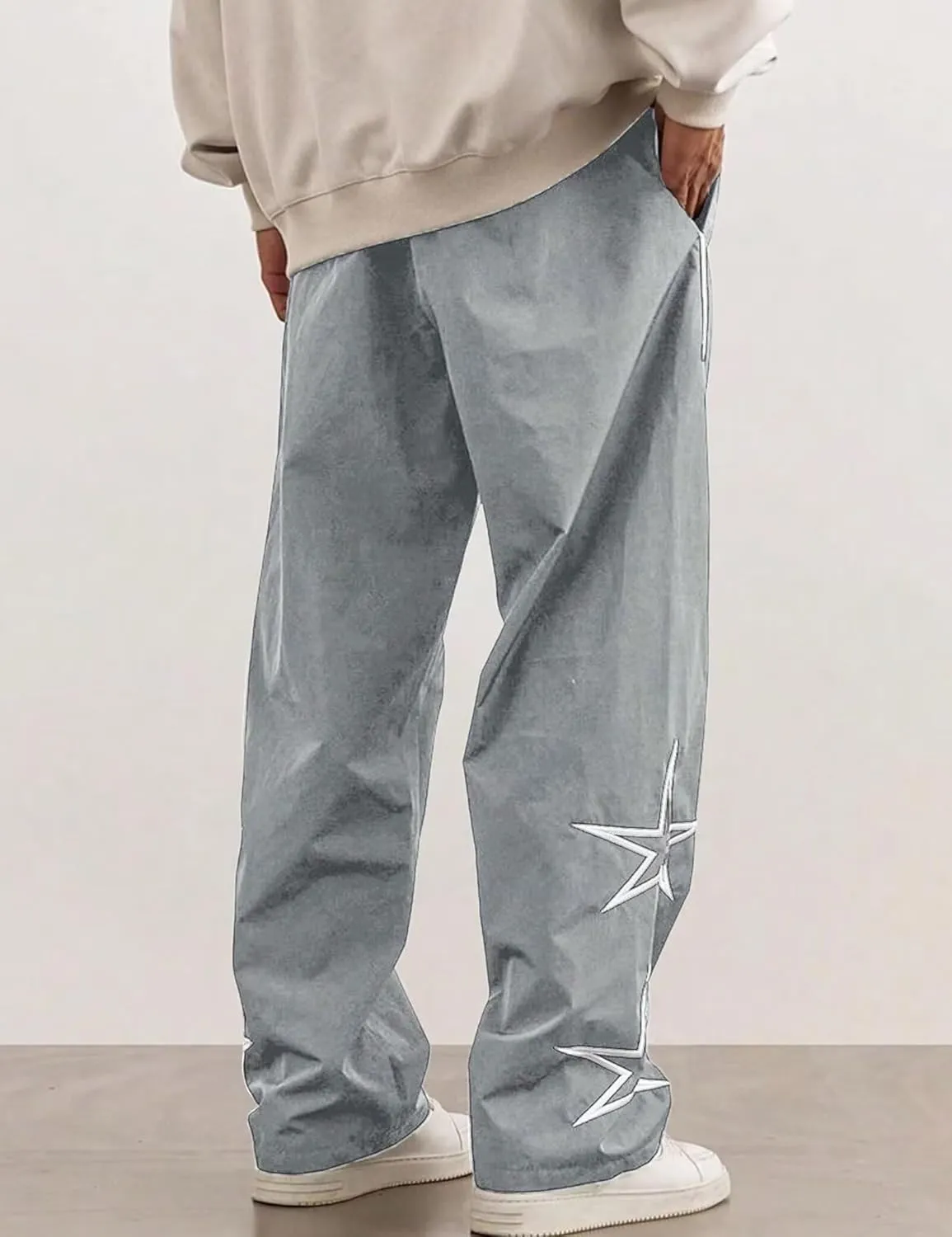 FCOOLYEET Men's Star Pants Y2K Wide Leg Graphic Sweatpants Baggy Striped Pant Lightweight Drawstring Track Pants