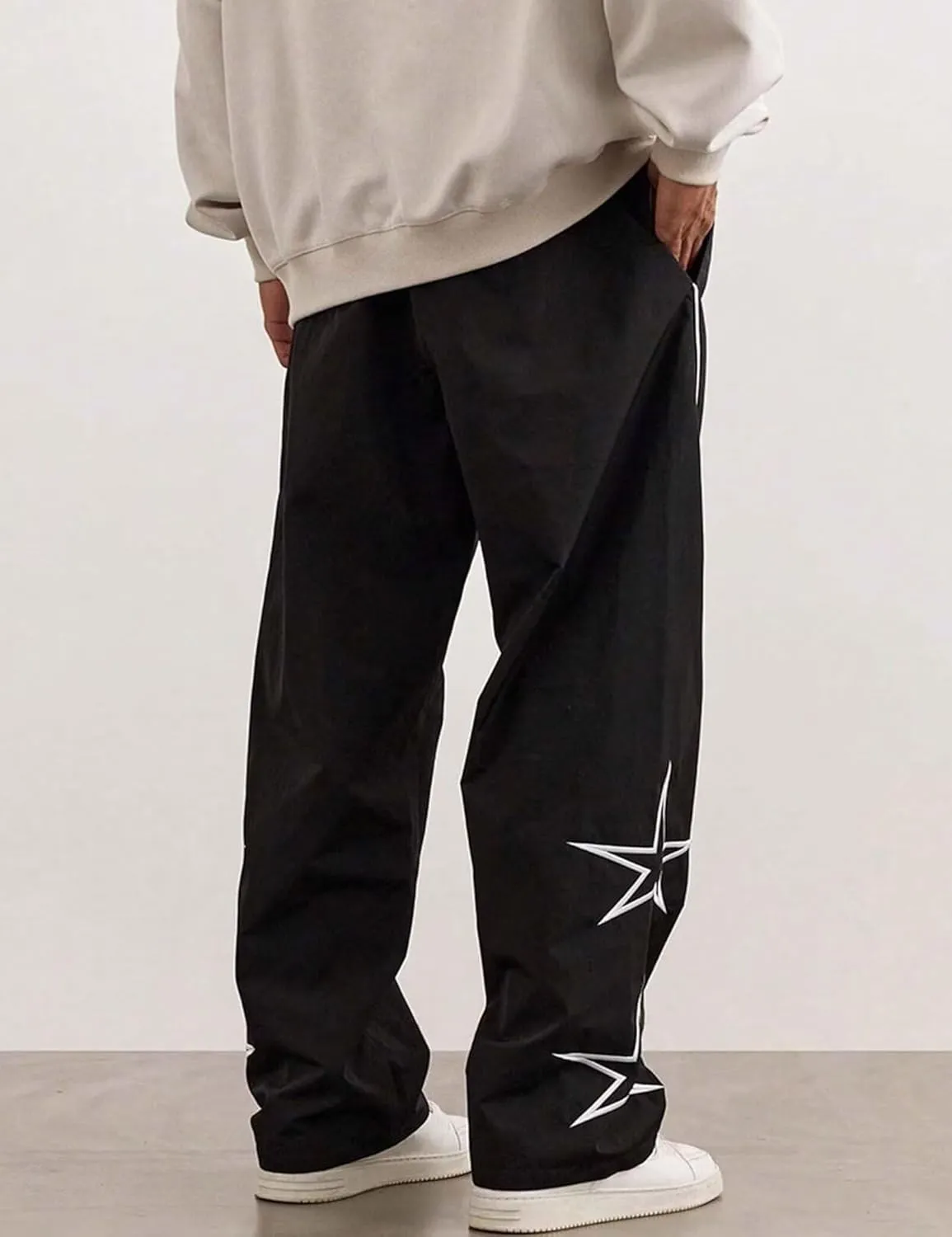FCOOLYEET Men's Star Pants Y2K Wide Leg Graphic Sweatpants Baggy Striped Pant Lightweight Drawstring Track Pants