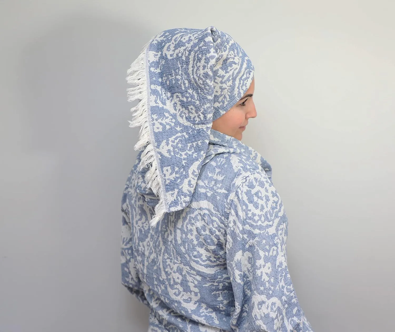 Fe&Ze Linen Turkish Hooded Bathrobe - Coco Collection - 100% Cotton Unisex Kimono Robe