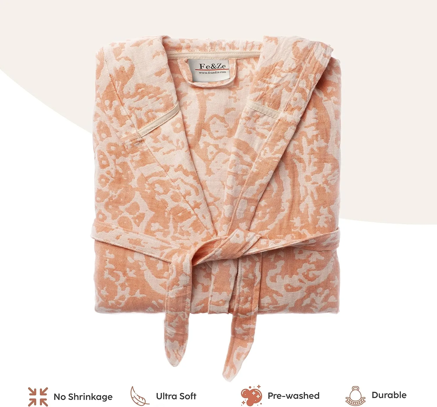 Fe&Ze Linen Turkish Hooded Bathrobe - Coco Collection - 100% Cotton Unisex Kimono Robe