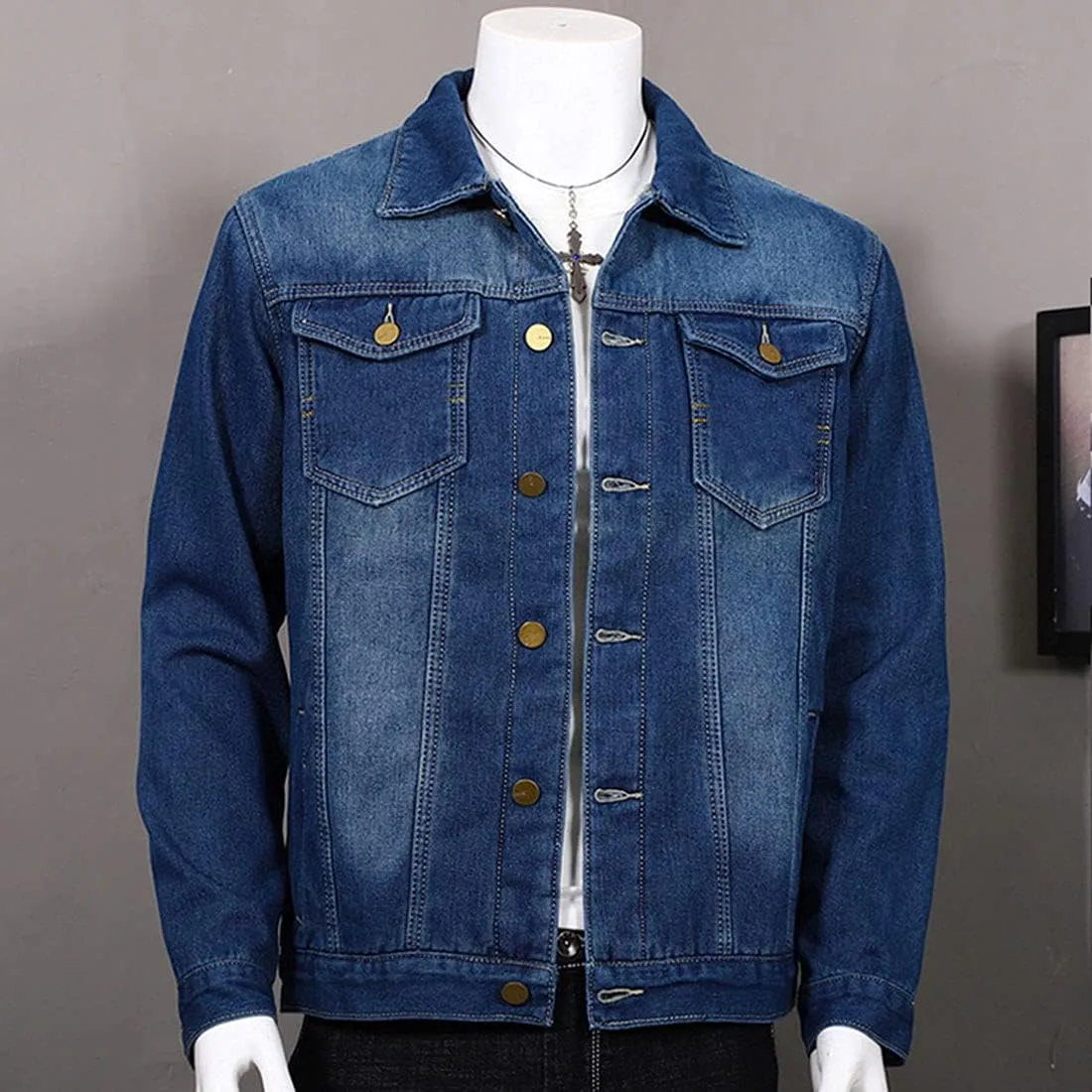 FindThy Mens Thick Fleece Sherpa Lined Denim Jean Jacket Winter Lapel Trucker Jacket Cowboy Coat