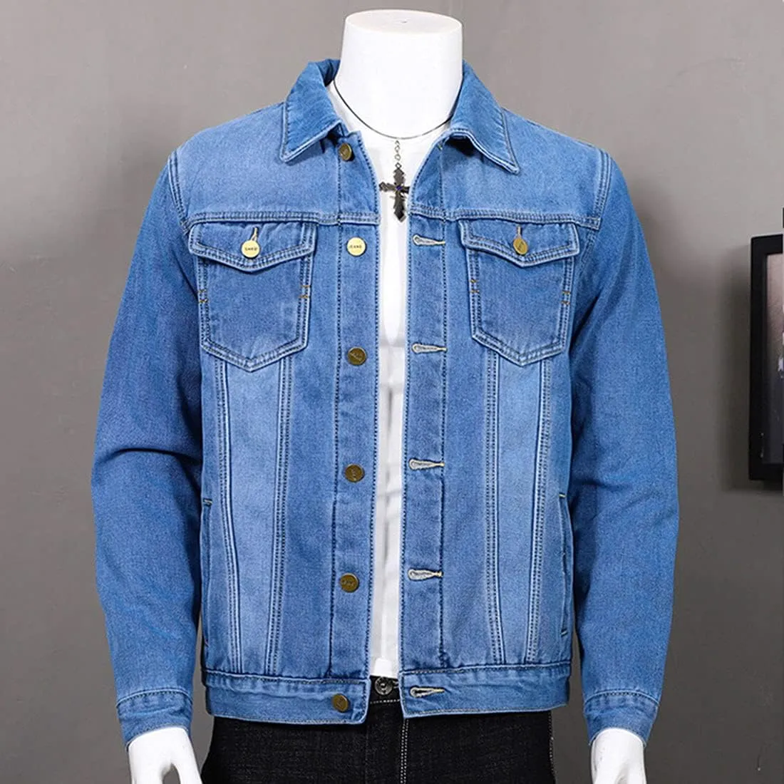FindThy Mens Thick Fleece Sherpa Lined Denim Jean Jacket Winter Lapel Trucker Jacket Cowboy Coat