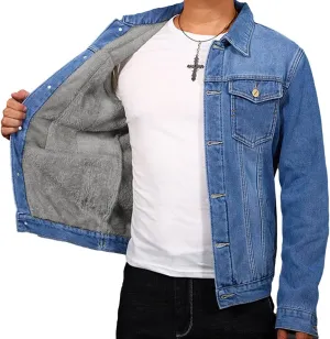 FindThy Mens Thick Fleece Sherpa Lined Denim Jean Jacket Winter Lapel Trucker Jacket Cowboy Coat