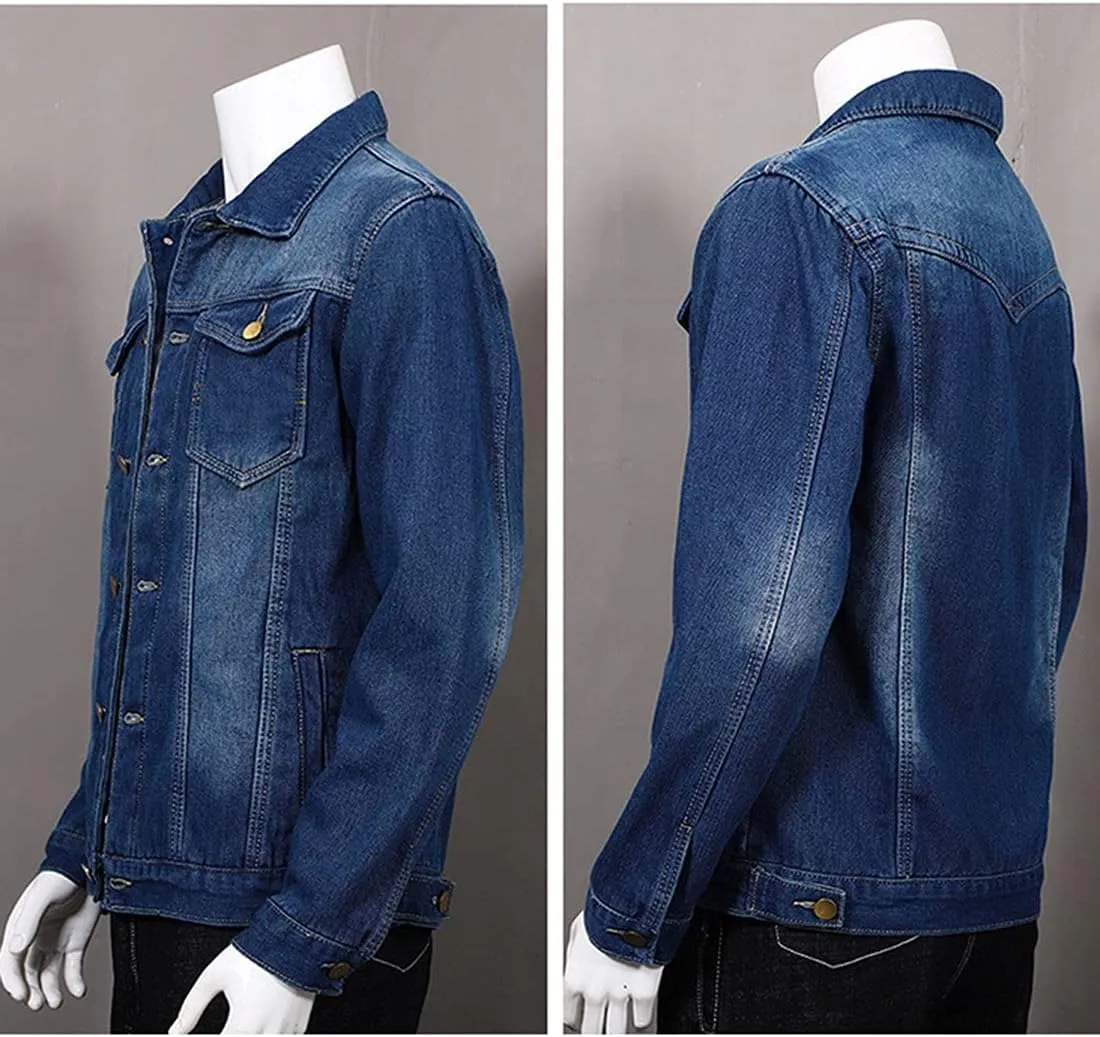 FindThy Mens Thick Fleece Sherpa Lined Denim Jean Jacket Winter Lapel Trucker Jacket Cowboy Coat