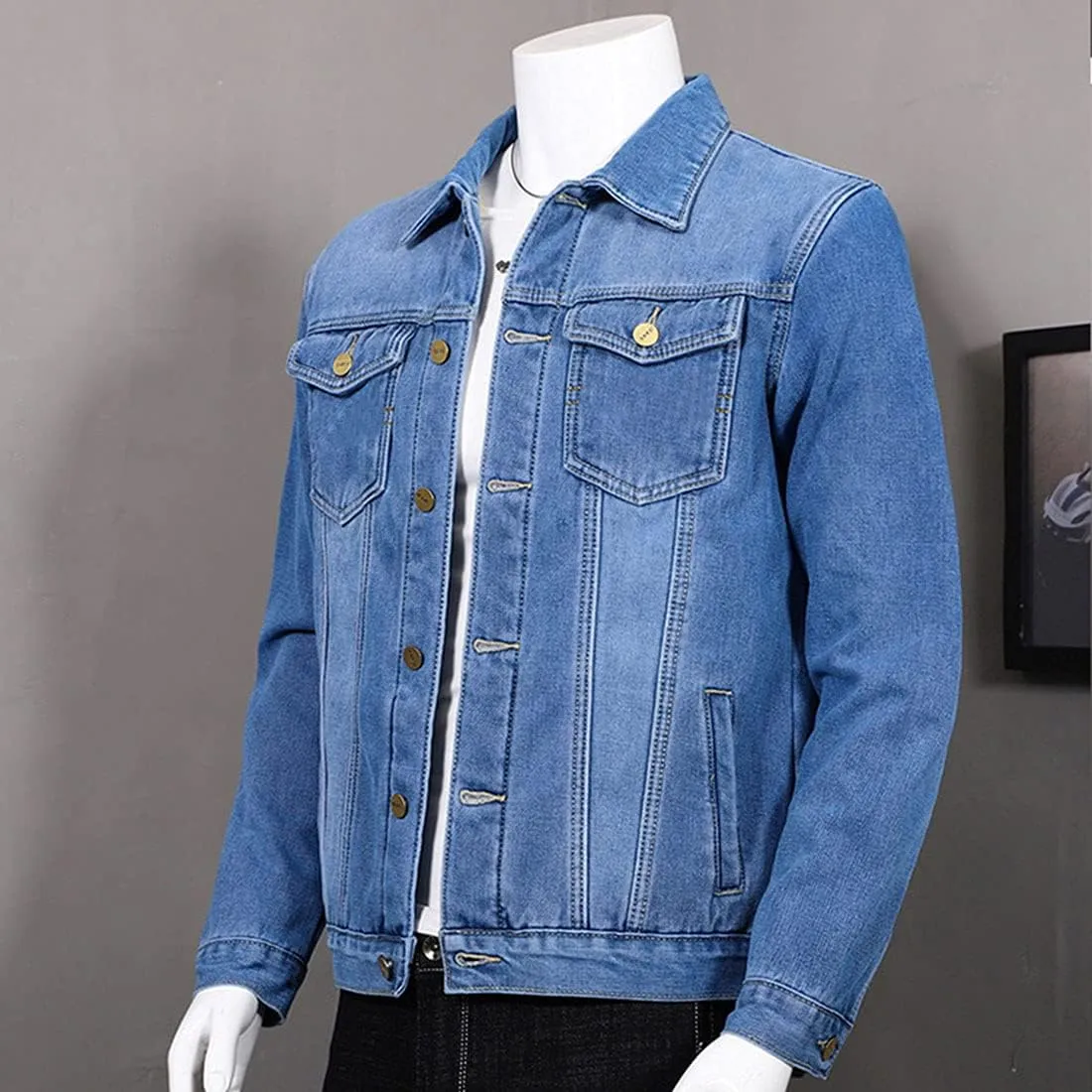 FindThy Mens Thick Fleece Sherpa Lined Denim Jean Jacket Winter Lapel Trucker Jacket Cowboy Coat