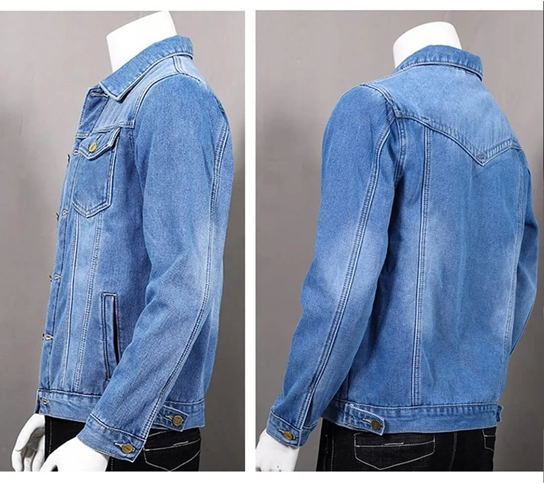 FindThy Mens Thick Fleece Sherpa Lined Denim Jean Jacket Winter Lapel Trucker Jacket Cowboy Coat