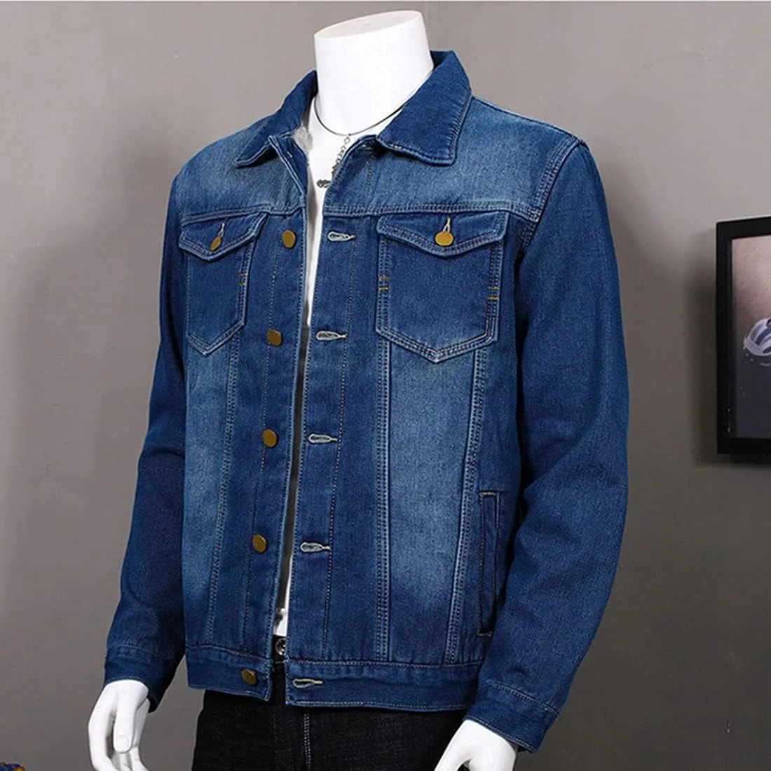 FindThy Mens Thick Fleece Sherpa Lined Denim Jean Jacket Winter Lapel Trucker Jacket Cowboy Coat