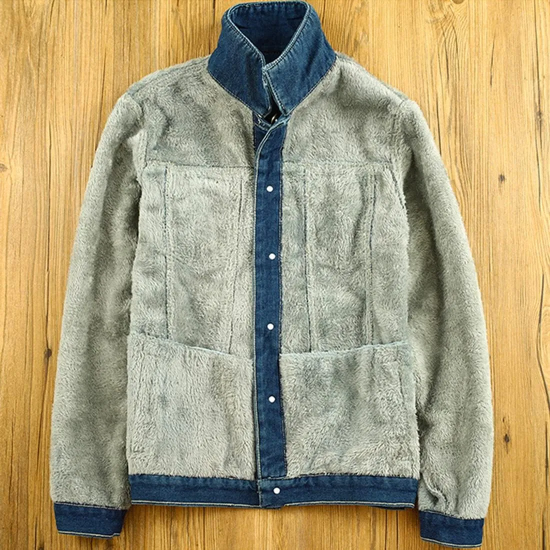 FindThy Mens Thick Fleece Sherpa Lined Denim Jean Jacket Winter Lapel Trucker Jacket Cowboy Coat