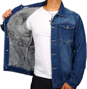 FindThy Mens Thick Fleece Sherpa Lined Denim Jean Jacket Winter Lapel Trucker Jacket Cowboy Coat