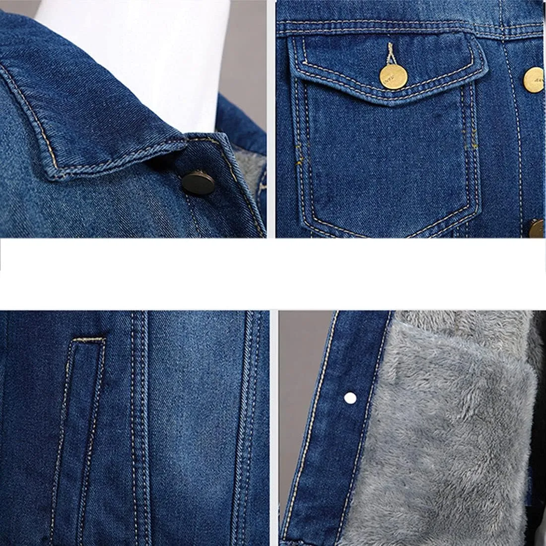FindThy Mens Thick Fleece Sherpa Lined Denim Jean Jacket Winter Lapel Trucker Jacket Cowboy Coat
