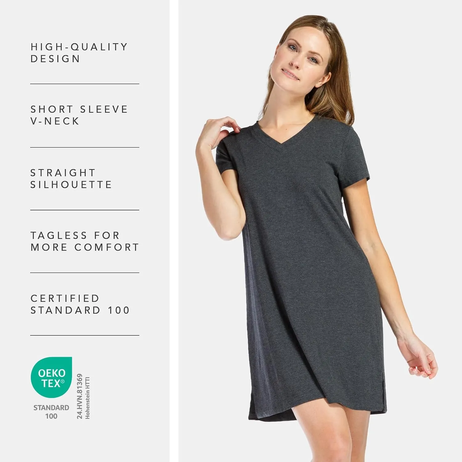 Fishers Finery Women's Organic Cotton and Rayon Blend Short Sleeve Sleep Dress Sleep Shirt