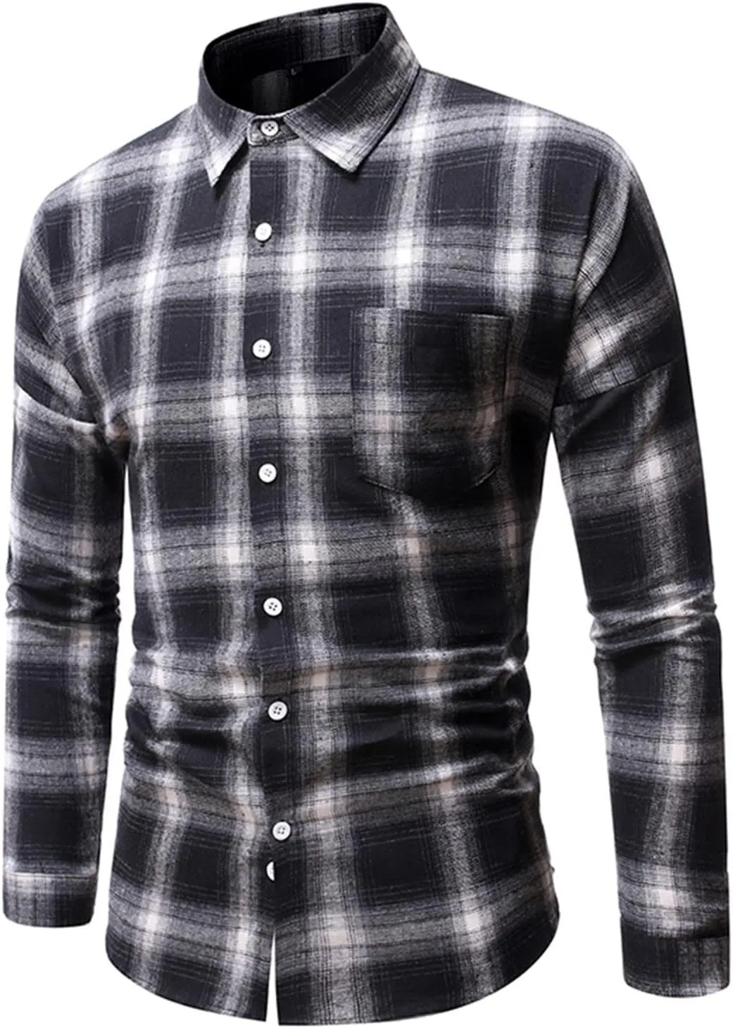 Flannel Shirt for Men 2024 Fashion Long Sleeve Plaid Button Down Shirt Jacket Casual Lightweight Fall Outwear Coats