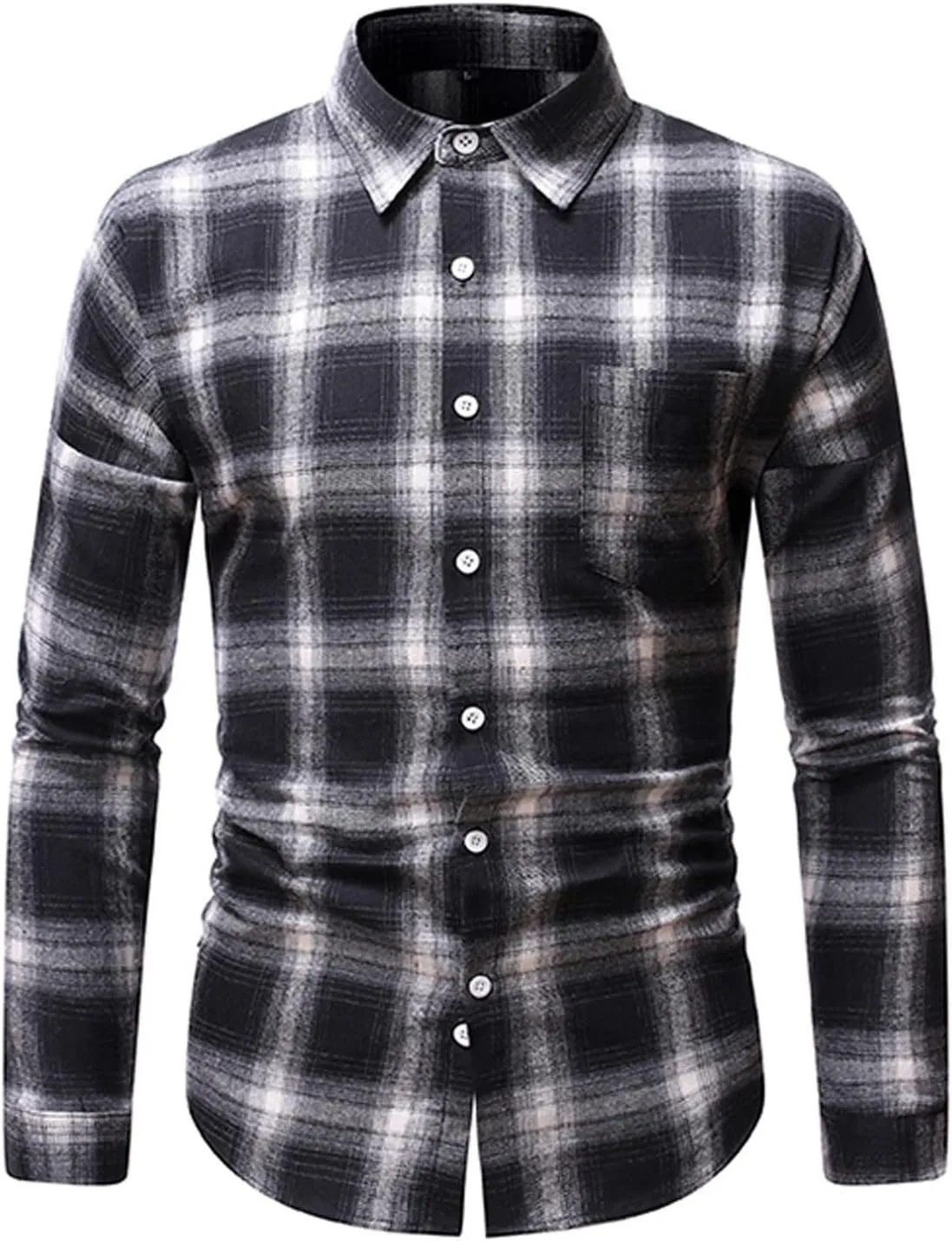 Flannel Shirt for Men 2024 Fashion Long Sleeve Plaid Button Down Shirt Jacket Casual Lightweight Fall Outwear Coats