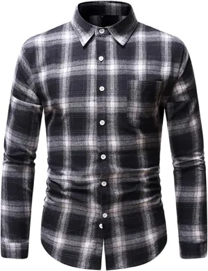 Flannel Shirt for Men 2024 Fashion Long Sleeve Plaid Button Down Shirt Jacket Casual Lightweight Fall Outwear Coats