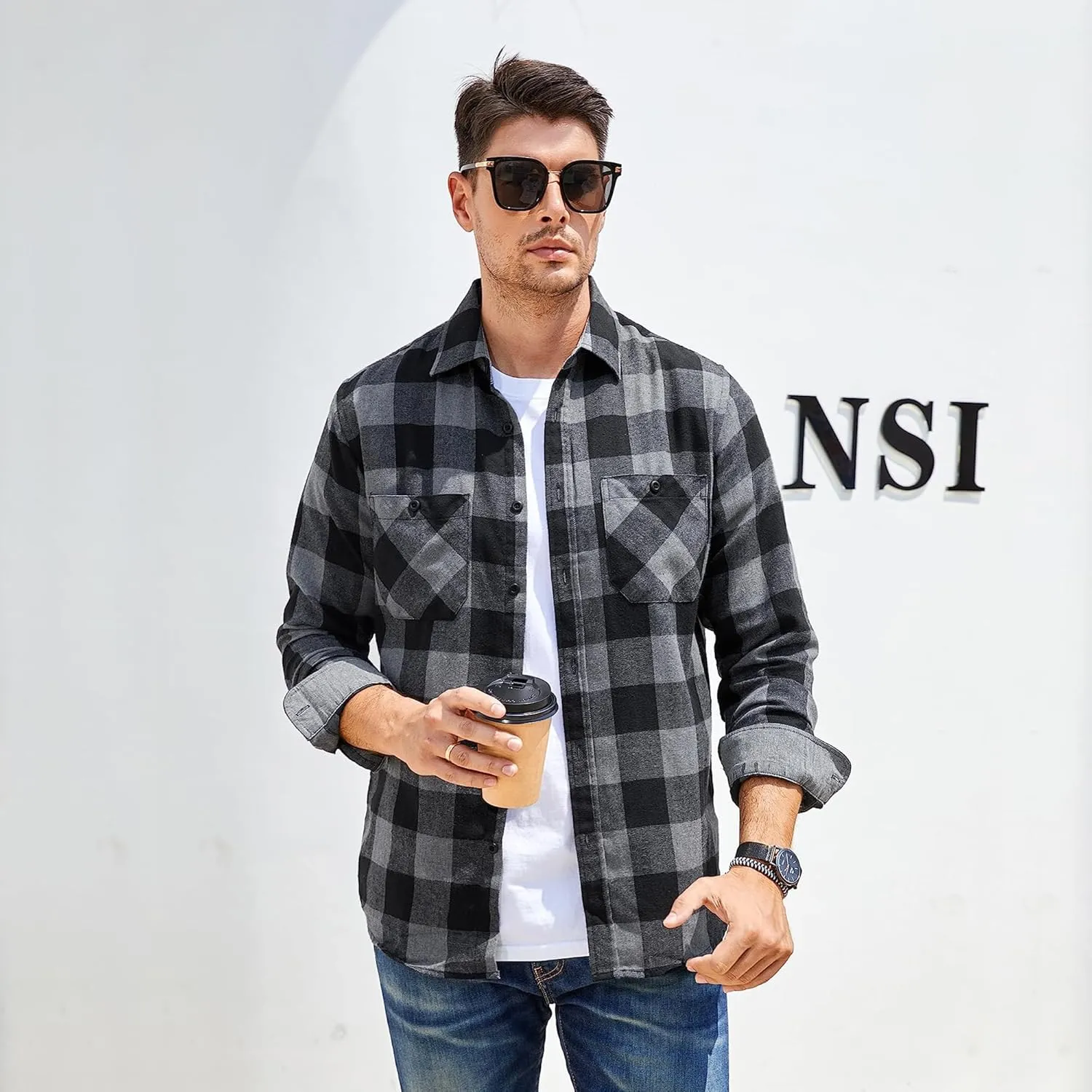 Flannel Shirt for Men Button Down Regular Fit Mens Flannel Shirt Long Sleeve Casual Plaid Flannel Shirt