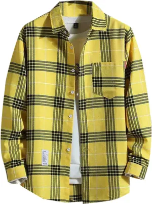 Flannel Shirt for Men,Mens Flannel Plaid Shirt Casual Button Down Shirts Regular Fit Long Sleeve Shirts Lightweight Fall Coat